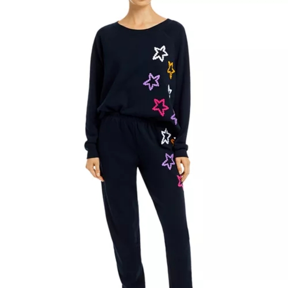 WILDFOX Celestial Stitches Sweatshirt Navy with Embroidered Stars - Picture 3 of 12